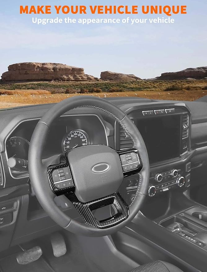 Savadicar Carbon Fiber Interior Accessories - Steering Wheel Trim Cover for Ford F150 (2021-present) - Premium Texture Interior Decor Upgrade Option, 1 PC