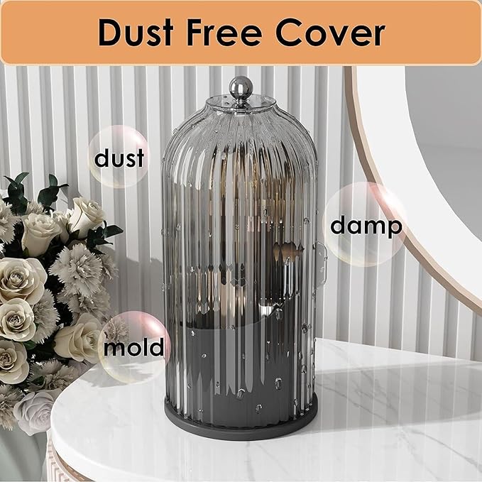 Makeup Organizer Vanity 360 Rotating Makeup Brush Holder Organizer with Lid Clear Makeup Brushes Organizer for Vanity Desktop