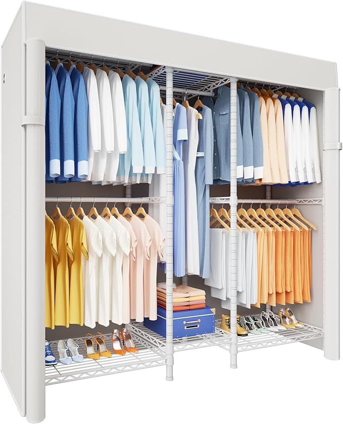 Ulif E12C Heavy Duty Closet Organizer System，Freestanding Clothing Rack, Adjustable Garment Rack 57.1" W x 16" D x 76.5" H Ho