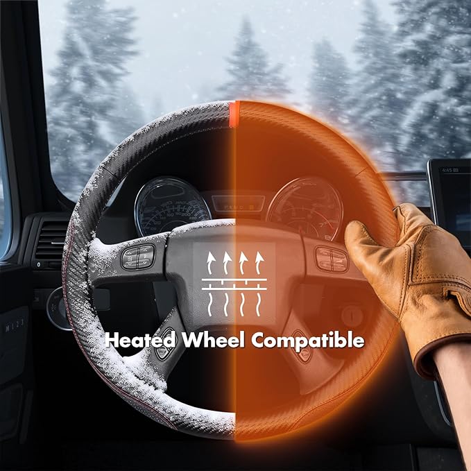 MEWANT Hand Stitch Steering Wheel Cover for 2003-2006 Chevy Silverado 1500 2500 3500 2007 Silverado Classic 2002-2009 Trailblazer Matte PU Carbon Fiber Microfiber Leather Steering Wheel Wrap