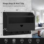 Nekon Key and Mail Holder for Wall, Key Organizer with 5 Hooks & Storage Drawer, 11" W x 7.9" H x 3.1" D Wooden Key Rack for 