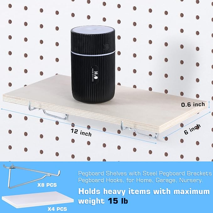 Blulu 4 Set Large Pegboard Shelf Kit Fiberboard peg Board Shelving Storage Brackets Stain Resistant Peg Board Organizer Shelv