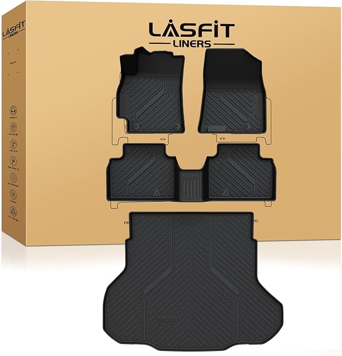 LASFIT Floor Mats & Cargo Mat for Kia K4 2026 2025 All Weather TPE Custom Fit Floor Liner 1st & 2nd Row Full Set Car Mats and Trunk Mat Accessoires, Black