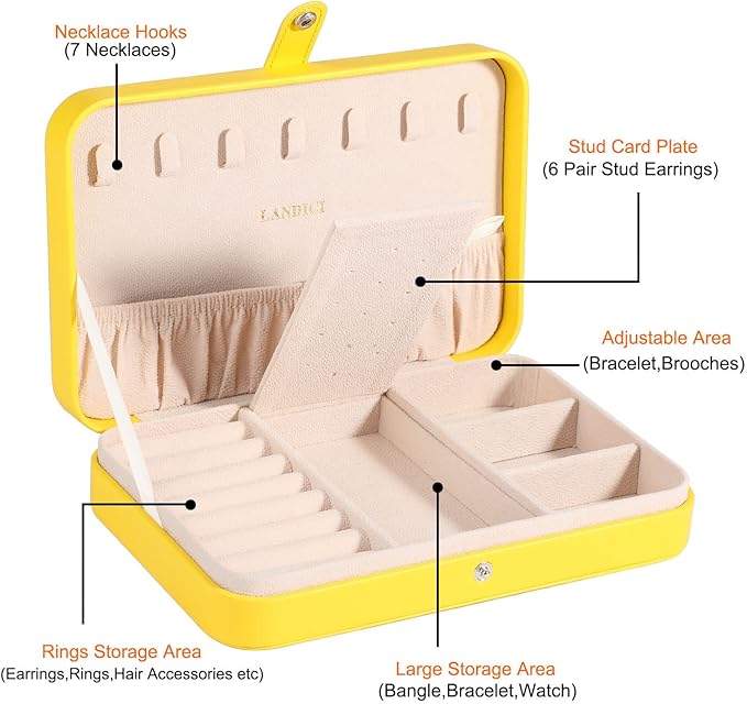 LANDICI Small Jewelry Box for Women Girls, PU Leather Travel Jewelry Organizer Case, Portable Jewellery Storage Holder Displa