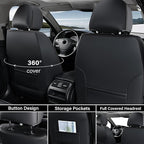 Coverado Car Seat Covers Full Set, Black Gray Seat Covers for Cars, Waterproof Nappa Leather Automotive Seat Covers with Lumb