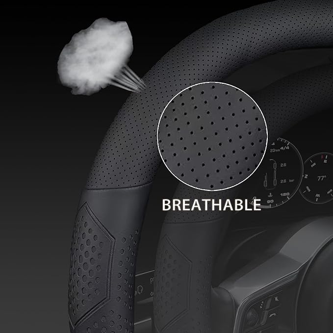 Yangday Leather Steering Wheel Cover for Ford F150 F250 F350, 15.5-16 inches Car Steering Wheel Cover with Non-Slip Breathabl