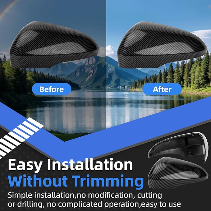 Driver Side Mirror Cover Replacement for Ford Fusion 2013 2014 2015 2016 2017 2018 2019 2020 2021 2022 - Left Side Mirror Covers, Rear View Mirror Cap Accessories Carbon Fibre, With Lamp