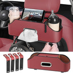 Car Rear Backseat Extra Multifunctional Drink Cup Holder Organizers With Tissue Storage Box Organizer & Hooks For Car Seat Back. Red