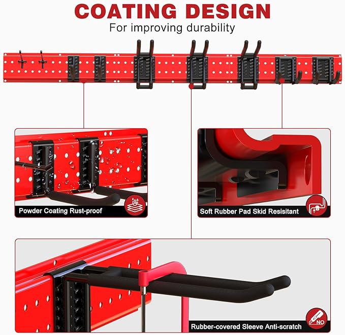 NattyDot Garage Tool Organizer Wall Mount 49.5inch With 9 Hooks,Shovel Holder Wall Mount Ski Rck for Garage Garden Tool Rack 