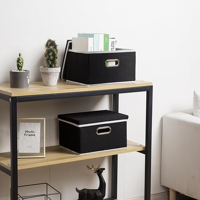 PRANDOM Storage Boxes with Lids [3-Pack] Fabric Collapsible Storage Bins Organizer Containers Baskets Cube with Cover for Hom