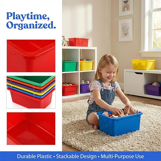 Nicunom 6 Pack Cubby Bin Storage Bins, Multi-Purpose Plastic Storage Bins Stackable Organizer Storage Cubbies for Home, Nurse