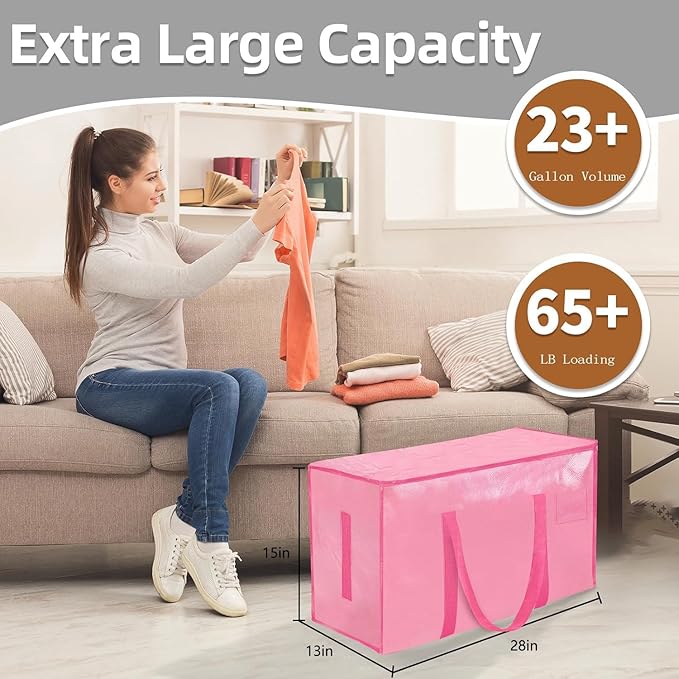 12 Pack-Extra Large Heavy Duty Moving Bags - Waterproof Storage Totes with Handles & Zippers, Foldable for College Dorm, Stor