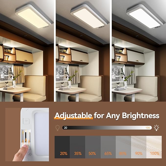 RV Lights Interior 1700LM，3 Color 12V Volt Led Light, Super Bright 120 LEDs Dome Light Fixture for RV Accessories/Camper/Car/Trailer/Boat (Frosted Finish/(Cold +Warm+Natural Light) 2PCS)