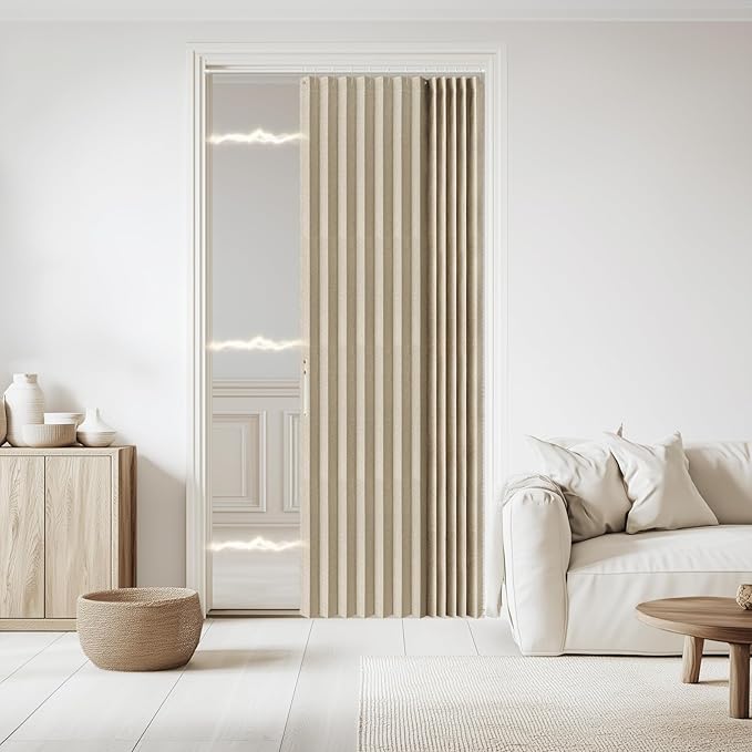 Jilron Accordian Door Curtain, 100% Blackout Folding Magnetic Doorway Curtains,Linen Style Closet Doors,for Room Divider,Priv