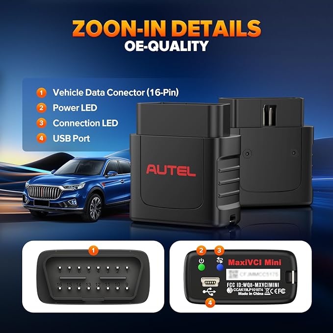 Autel MaxiSys MaxiVCI VCI Mini OBD2 Adapter Connector, 2026 Vehicle Wireless Diagnostic Interface, Work w/Autel Scanner