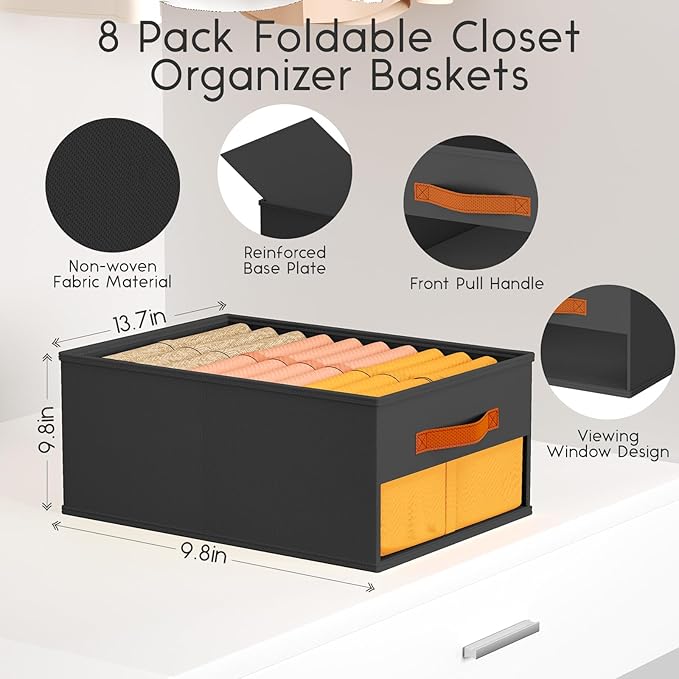Homsorout Drawer Organizers and Storage - 8 Pack Foldable Pants Organizer with Clear Window & Handles, Fabric Closet Organize