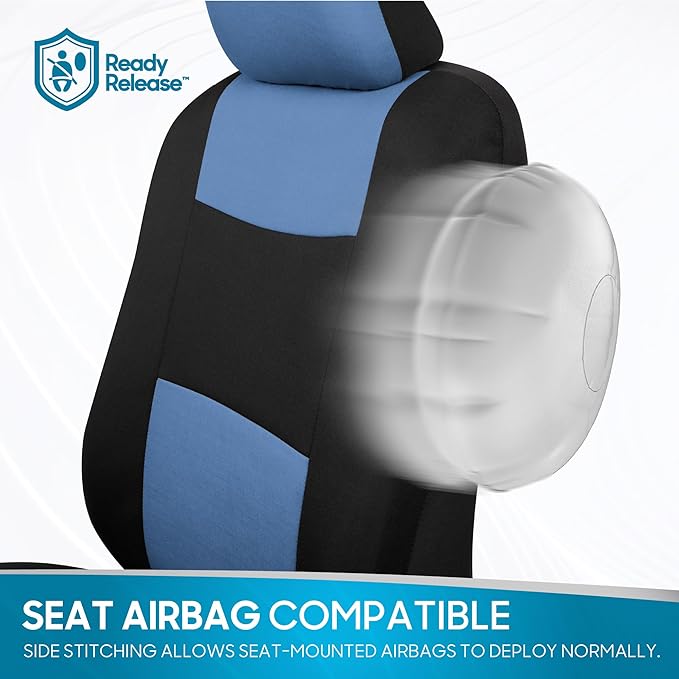BDK PolyPro Car Seat Covers Full Set in Blue Gray on Black, Front and Rear Split Bench Seat Covers for Cars, Easy to Install 