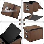 Huolewa File Organizer Boxes with Lids, Collapsible Faux Leather Hanging File Folder Box Organizer with Plastic Slide, Decora