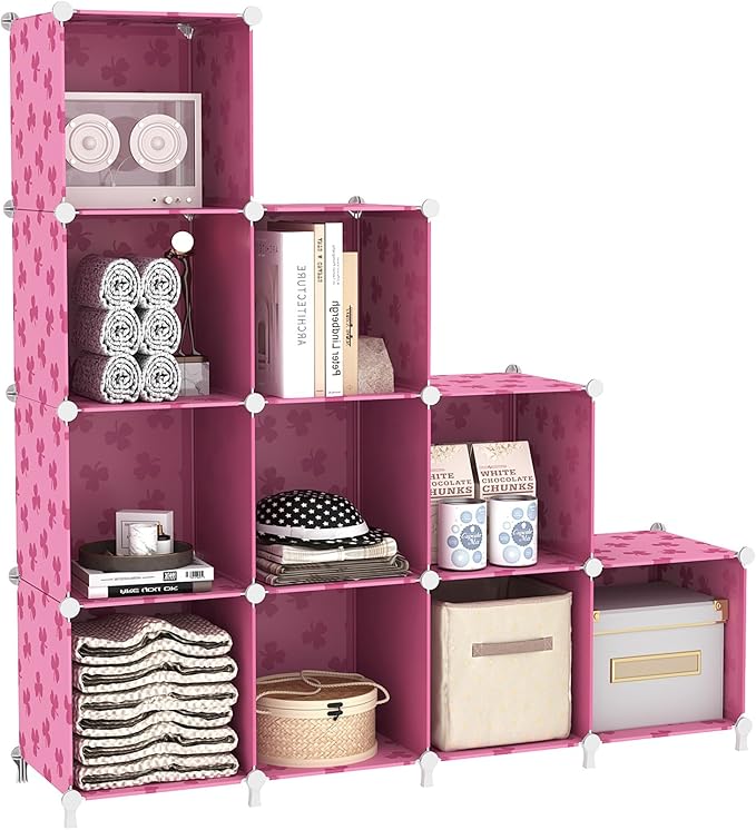 UNKU Cube Storage Organizer, 10 Cube Closet Organizer Storage Shelves, DIY Stackable Bookcase, Clothes Organizer Shelf for Cl