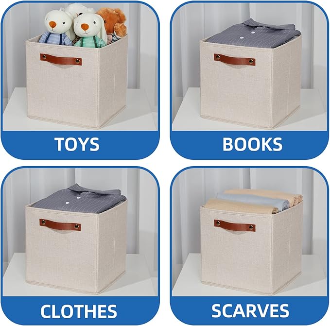 Temary 11x11 Storage Cubes Fabric Storage Cubes Storage Bins with Dual Leather Handles Canvas Storage Boxes for Organizing Ho