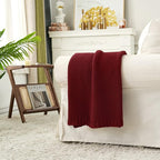 Longhui bedding Chunky Cable Knit Throw Blanket Lightweight Burgundy 100% Organic Cotton Blanket for Sofa Couch Bed Baby Nurs
