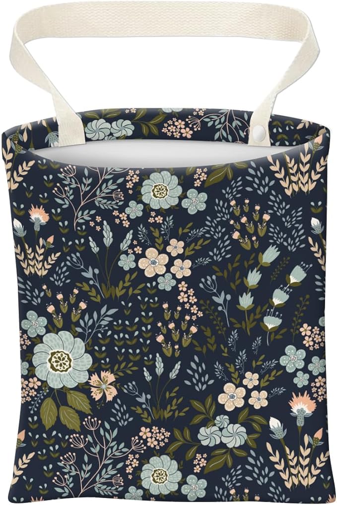 Car Trash Can, Cute Car Trash Bag, Hanging Car Organizer and Storage Bag, Trash Bin for Car Accessories, Vehicle, Travelling, Camping Dark Blue Florals