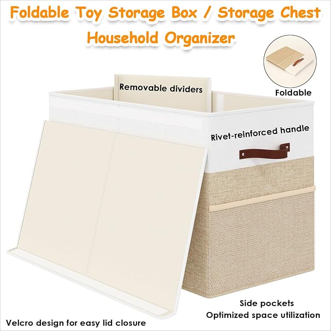 Large Toy Storage Box with Lid Upgraded Toy Storage Chest Organizer with Divider Foldable Toy Bin for Kids Boys Girls Playroo