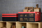 Aebeky 3-Pack Plastic Collapsible Storage Crates-30L,Foldable Plastic Crates for Storage (Black+Red)