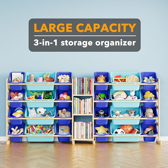 SpaceAid Large Toy Storage Organizer with 24 Bins and 3 Shelves, Toy Organizers Storage Bookshelf, Kids Bin Shelf Box Bookcas