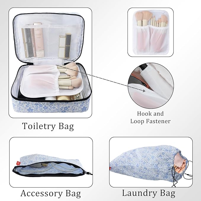 U+U 8 Set Compression Packing Cubes - Ultralight Travel Organizers with Laundry Bag and Cosmetic Bag, Space-Saving Suitcase O