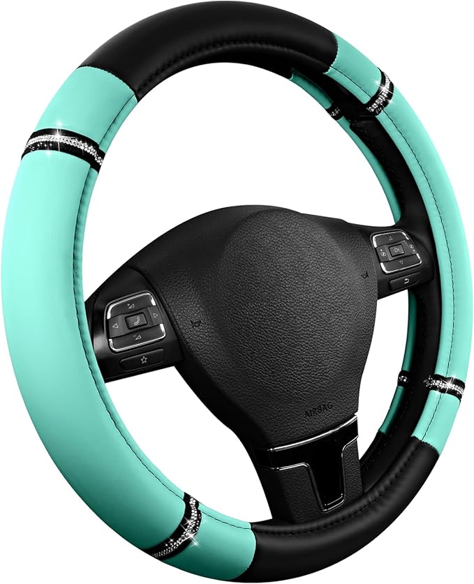 Road Comfort Leather Steering Wheel Cover – Premium Anti-Slip Car Steering Wheel Grip Cover – Universal Fit for 14.5”–15.5” C