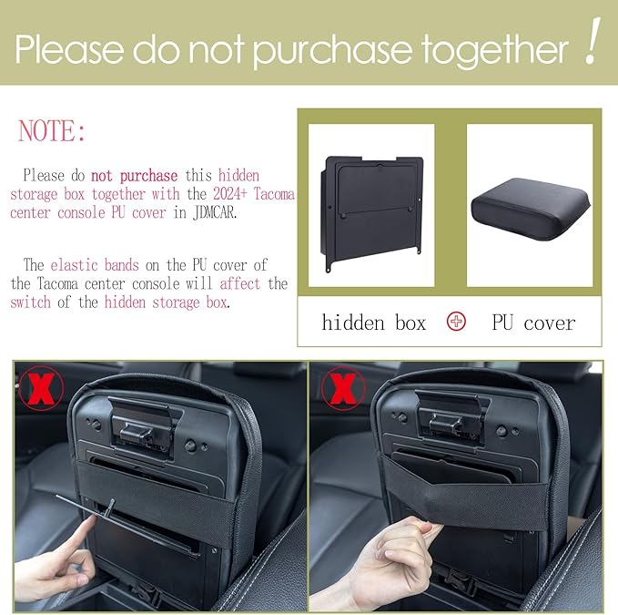 JDMCAR One-Touch Hidden Storage Box Compatible with 2024 2025 2026 Toyota Tacoma Center Console Organizer Armrest Secret Compartment