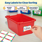GAMENOTE 6 Quart Open Storage Bins – 6 Pack Rainbow Plastic Stackable Bins for Classroom & Kids Toy Organization with Removab