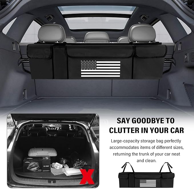 Turcee Car Trunk Organizer,Large Capacity Car Storage Organizer with US Flag Design,Hanging Foldable Car Organizers and Storag
