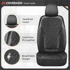 Coverado Seat Covers Full Set, Luxury Leather Car Seat Cover with Carbon Fiber Accents Design, Spill-Proof Durable Black Auto