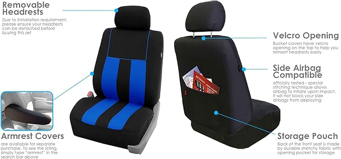 FH Group Car Seat Cover Front Set Striking Striped Car Seat Covers with Front Seat Covers and Rear Split Bench, Universal Fit