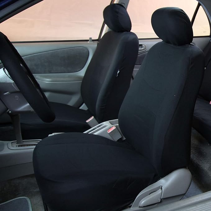FH Group Light & Breezy Flat Cloth Cars Seat Covers Combo Steering Wheel Cover & Seat Belt Pads, Airbag and Split Rear Univer