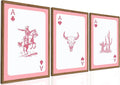 Western Cowboy Wall Art Set of 3 Southwestern Playing Card Wall Decor Pink Western Poster Canvas Prints Longhorn Bull Skull R