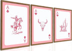 Western Cowboy Wall Art Set of 3 Southwestern Playing Card Wall Decor Pink Western Poster Canvas Prints Longhorn Bull Skull R
