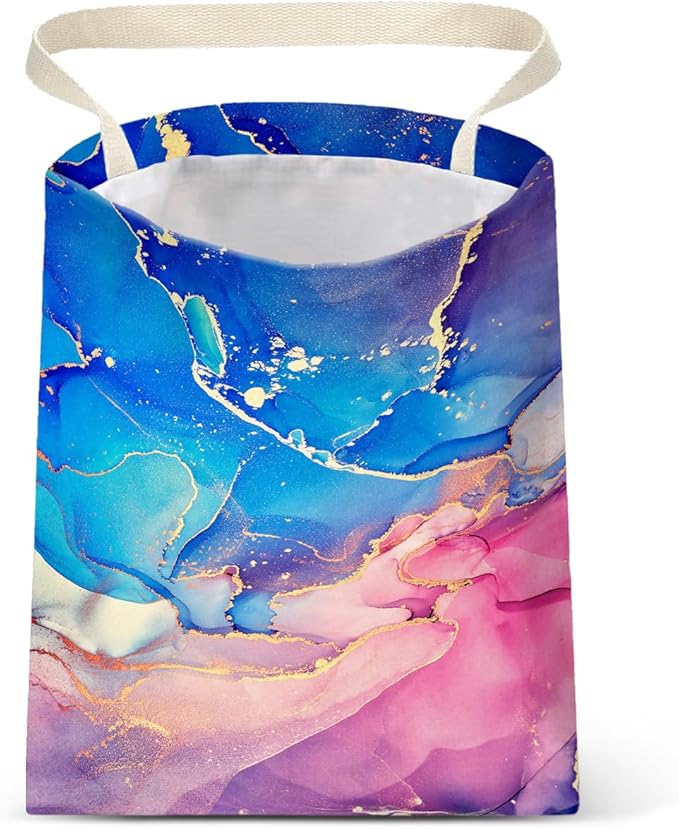 Car Trash Bag Hanging No Snap Small Garbage Bag for Car Back Seat Cute Printed One-handed Strap Trash Bags Car Accessories-Pink Blue Purple Marble Car Trash Bags