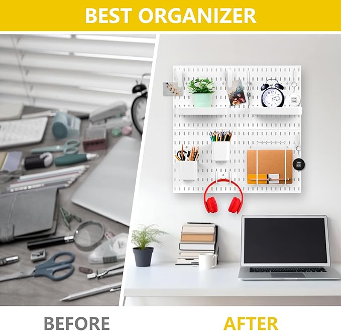 Peg Board, Pegboard Combination kit, 4 Pegboards and 12 Accessories Modular Hanging for Wall Organizer,Suitable for Wall Stor
