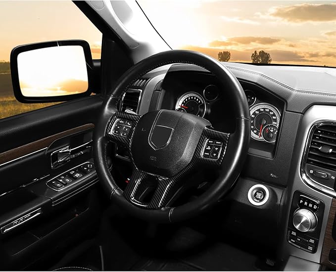 Hoolcar Interior Steering Wheel Cover ABS Trim for 2010-2017 Dodge RAM 1500 Accessories, Carbon Fiber