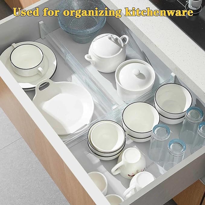 4 Pcs Drawer Dividers for Clothes, 3.15" High 11.34"-19.69" Adjustable Expandable Dresser Drawer Organizer, Clear Plastic Sep