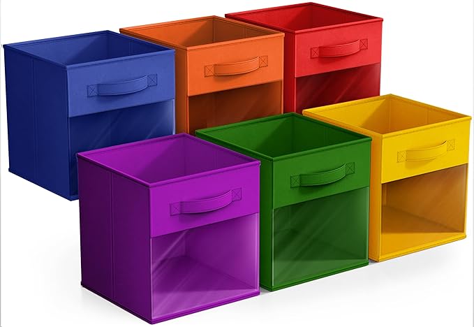 Sorbus 11 Inch Storage Bins with Clear Window - 6 Foldable Baskets for Organizing Clothes, Toys, Books - Sturdy Collapsible F