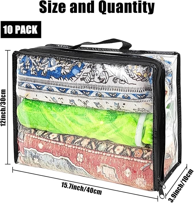 10 Pcs Extra Large Clear Travel Packing Cube，16 x 12 x 4 Clear Vinyl Zippered Storage Bags See Through Moving Bag Plastic Sto