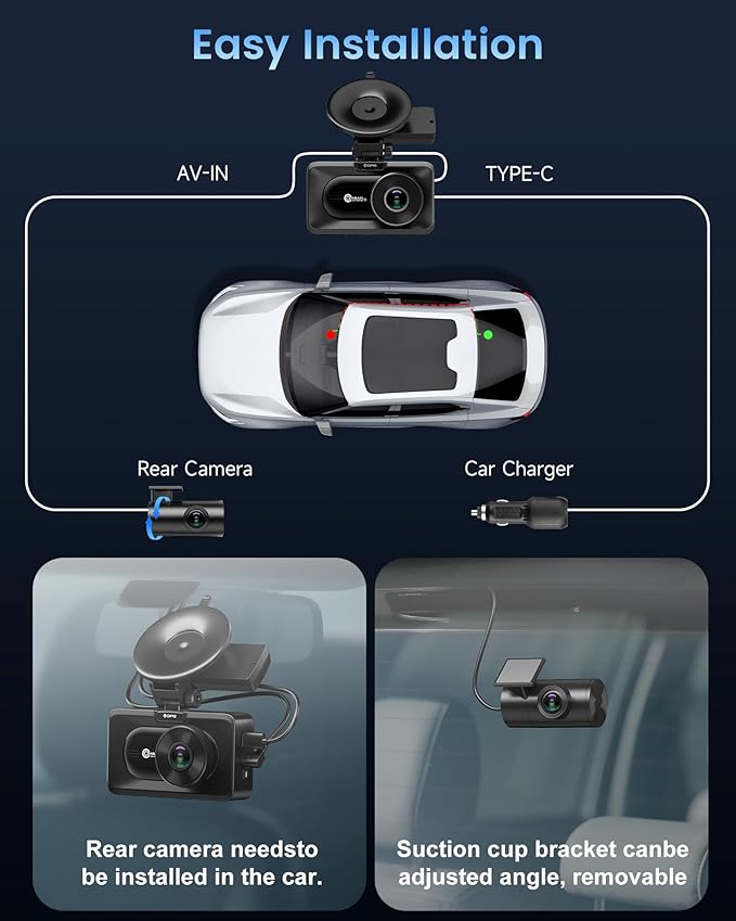 OMBAR Dash Cam Front and Rear, 4K/2.5K Ultra HD Dash Camera for Cars, Included 64GB Card, Built-in 5G Wi-Fi & GPS, 3.16” IPS 