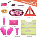 THINKWORK Car Emergency Kit for Teen Girl and Lady's Gifts, Pink Emergency Roadside Assistance kit with 10FT Jumper, First Ai