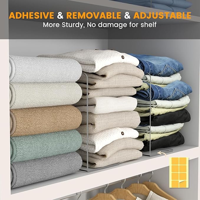 OKPOW Shelf Dividers for Closet Organization: 4 Pack Durable Clear Acrylic Divider Organizer for Shelves - Vertical Adjustabl