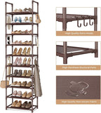 VTRIN 10 Tiers Tall Shoe Rack Holds 20-25 Pairs of Shoes Sturdy Vertical Shoe Organizer with 18pcs Hooks Stackable Narrow Sho