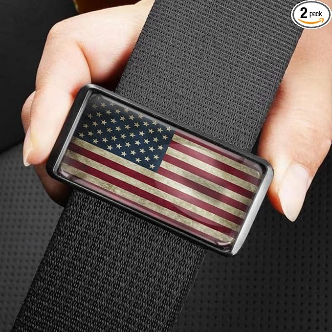 2PCS American Flag Car Seatbelt Adjuster car Universal Car Seat Belt Pads Cover for More Comfortable Driving, Seat Belt Shoulder Strap